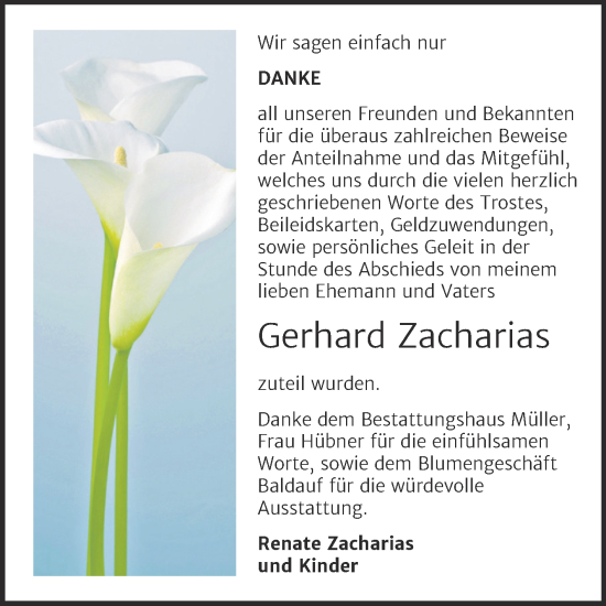 Traueranzeige von Gerhard Zacharias von Trauerkombi Aschersleben