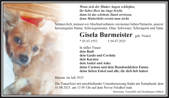 Traueranzeige von Gisela Burmeister von Volksstimme Altmark West