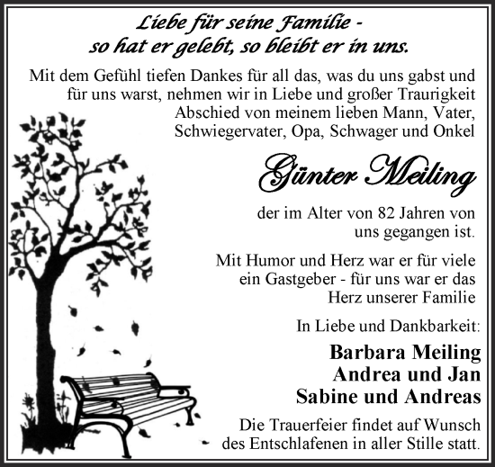 Traueranzeige von Günter Meiling von Trauerkombi Dessau