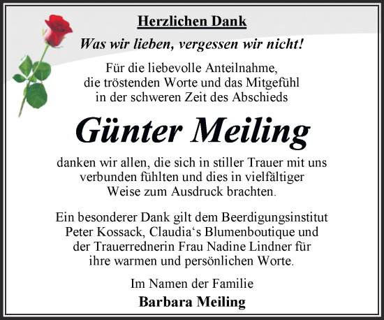 Traueranzeige von Günter Meiling von Trauerkombi Dessau