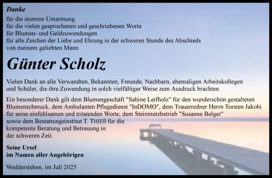Traueranzeige von Günter Scholz von Trauerkombi Quedlinburg