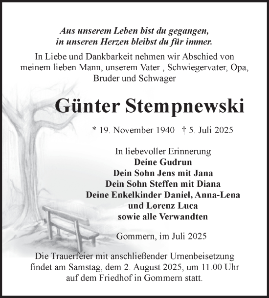 Traueranzeige von Günter Stempnewski von Volksstimme Burg/Genthin
