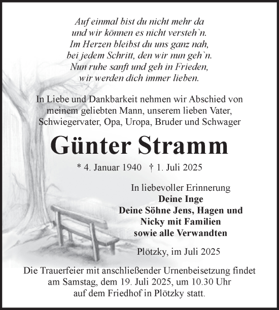 Traueranzeige von Günter Stramm von Volksstimme Schönebeck