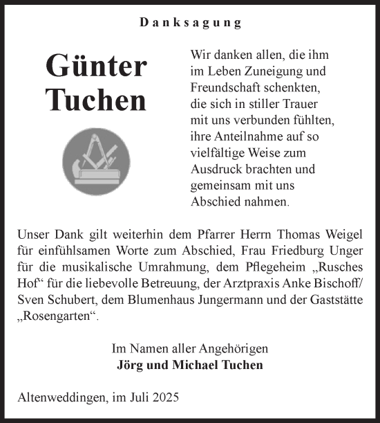 Traueranzeige von Günter Tuchen von Volksstimme Oschersleben/Wanzleben