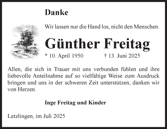 Traueranzeige von Günther Freitag von Volksstimme Altmark West