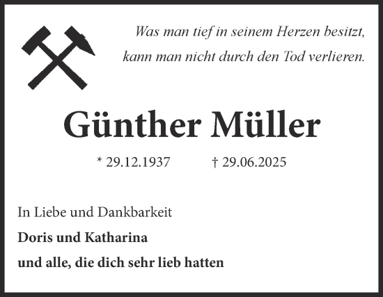 Traueranzeige von Günther Müller von Volksstimme Magdeburg