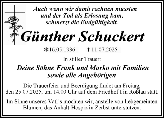 Traueranzeige von Günther Schuckert von Trauerkombi Dessau