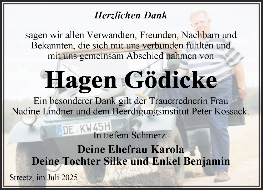  Traueranzeige für Hagen Gödicke vom 12.07.2025 aus Trauerkombi Dessau