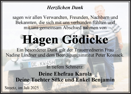 Traueranzeige von Hagen Gödicke von Trauerkombi Dessau