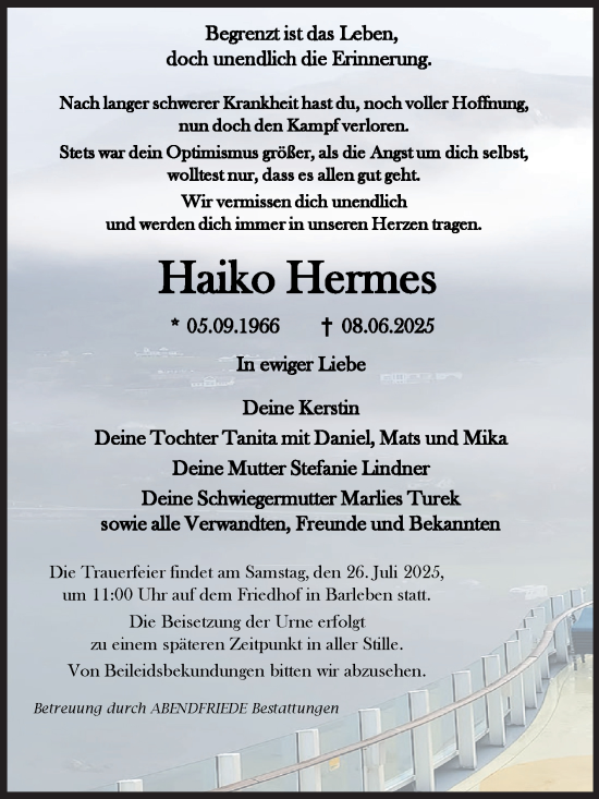 Traueranzeige von Haiko Hermes von Volksstimme Haldensleben/Wolmirstedt