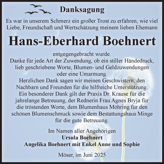 Traueranzeige von Hans-Eberhard Boehnert von Volksstimme Burg/Genthin