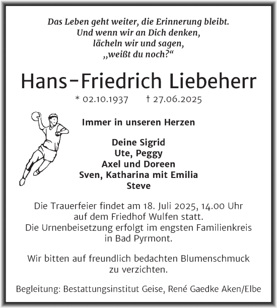Traueranzeige von Hans-Friedrich Liebeherr von Trauerkombi Köthen