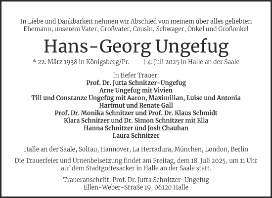 Traueranzeige von Hans-Georg Ungefug von Mitteldeutsche Zeitung Halle/Saalkreis