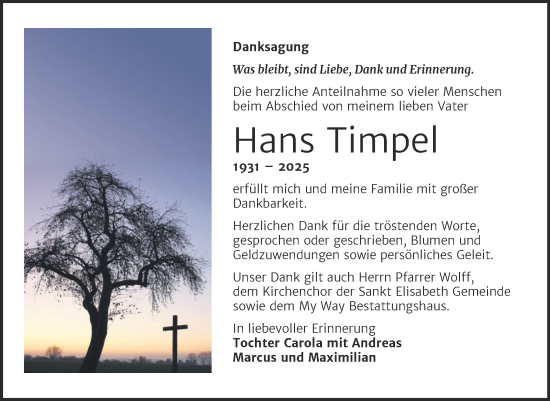 Traueranzeige von Hans Timpel von Trauerkombi Weißenfels