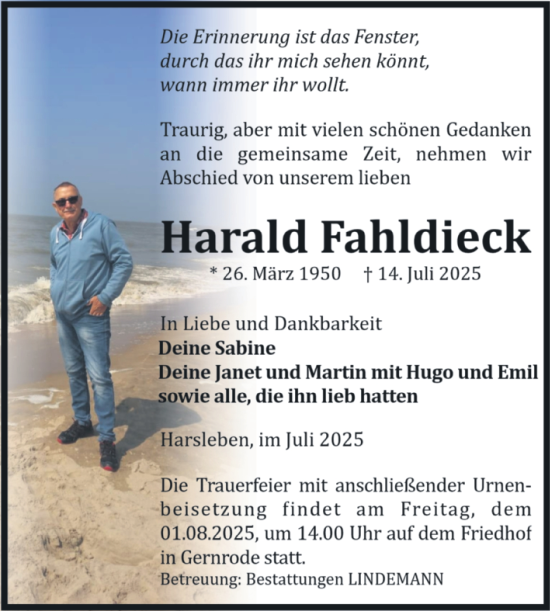 Traueranzeige von Harald Fahldieck von Volksstimme Halberstadt