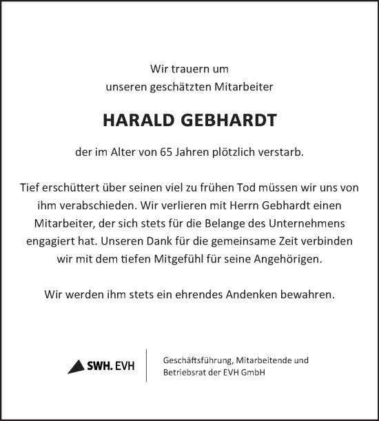 Traueranzeige von Harald Gebhardt von Mitteldeutsche Zeitung Halle/Saalkreis