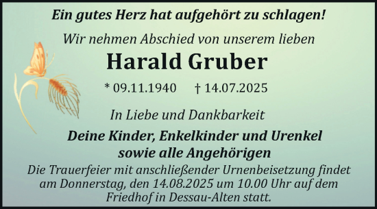Traueranzeige von Harald Gruber von Trauerkombi Dessau