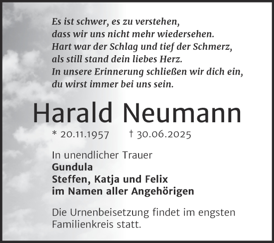Traueranzeige von Harald Neumann von Trauerkombi Bitterfeld
