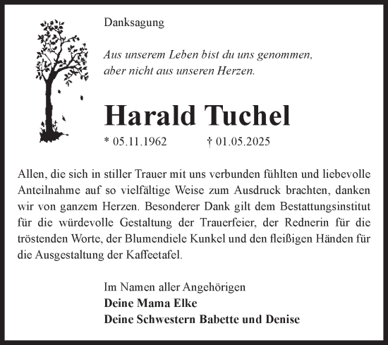 Traueranzeige von Harald Tuchel von Volksstimme Haldensleben/Wolmirstedt
