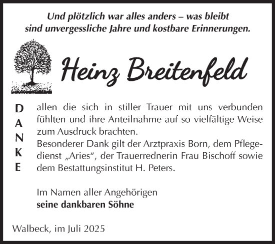 Traueranzeige von Heinz Breitenfeld von Volksstimme Haldensleben/Wolmirstedt