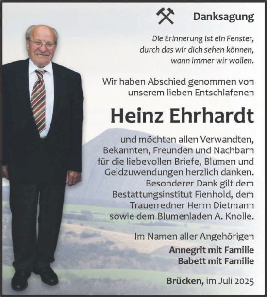 Traueranzeige von Heinz Ehrhardt von Trauerkombi Sangerhausen