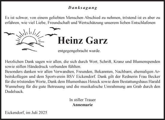 Traueranzeige von Heinz Garz von Volksstimme Schönebeck