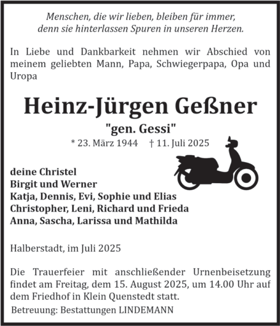Traueranzeige von Heinz-Jürgen Geßner von Volksstimme Halberstadt