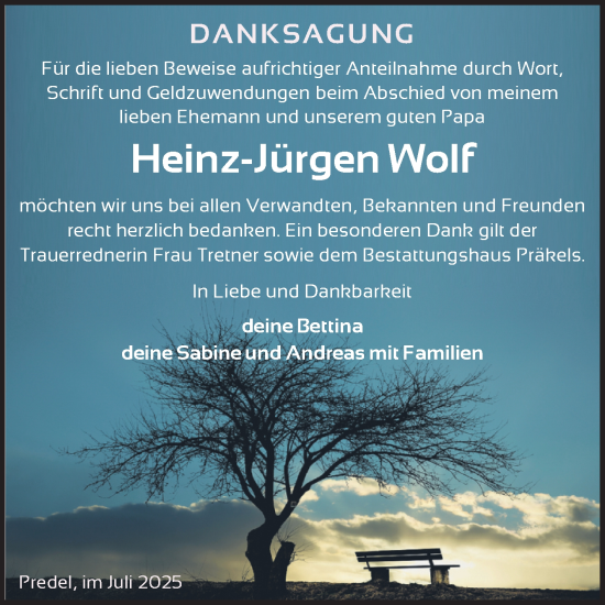 Traueranzeige von Heinz-Jürgen Wolf von Trauerkombi Zeitz