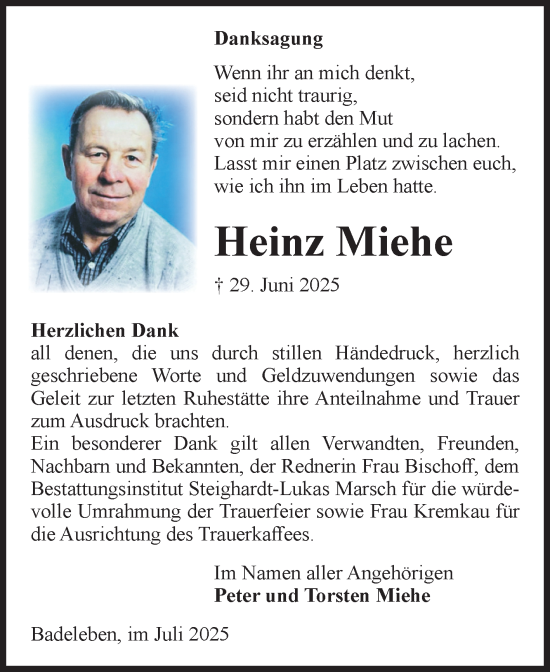 Traueranzeige von Heinz Miehe 