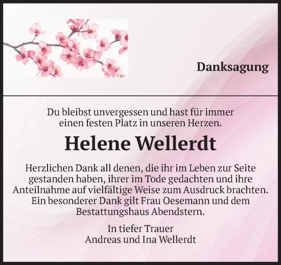 Traueranzeige von Helene Wellerdt von Volksstimme Altmark Ost