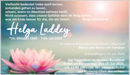 Traueranzeige von Helga Laddey 