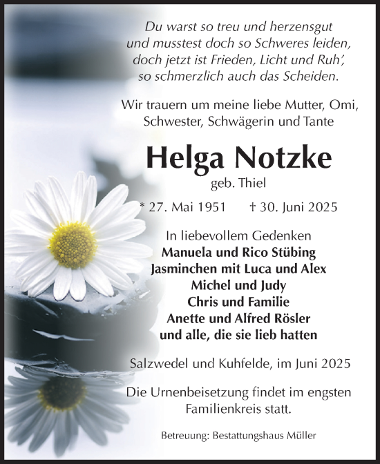 Traueranzeige von Helga Notzke von Volksstimme Altmark West
