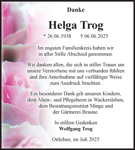 Traueranzeige von Helga Trog von Volksstimme Oschersleben/Wanzleben