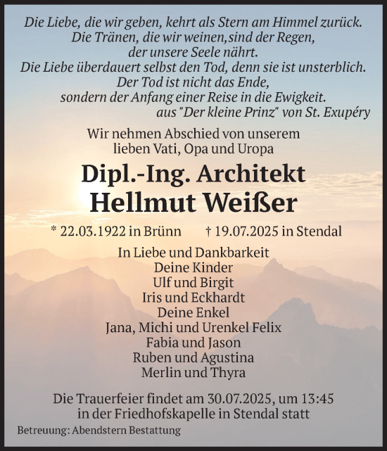 Traueranzeige von Hellmut Weißer von Volksstimme Altmark Ost