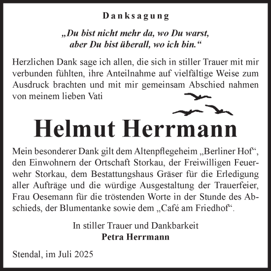 Traueranzeige von Helmut Herrmann von Volksstimme Altmark Ost