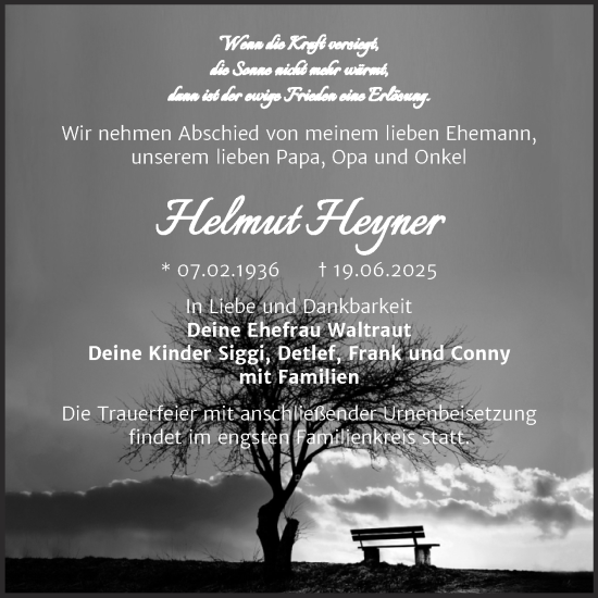 Traueranzeige von Helmut Heyner von Trauerkombi Bitterfeld