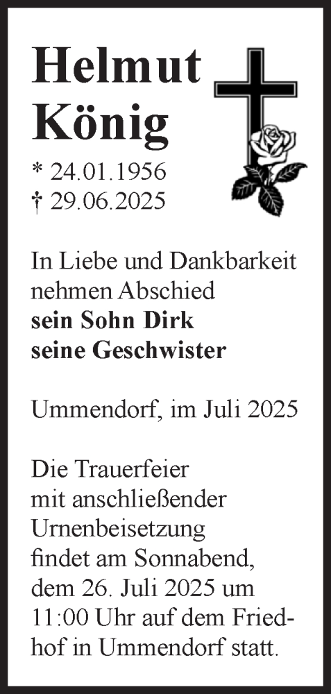 Traueranzeige von Helmut König von Volksstimme Oschersleben/Wanzleben