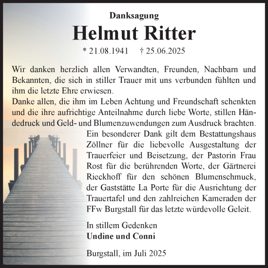 Traueranzeige von Helmut Ritter von Volksstimme Altmark Ost