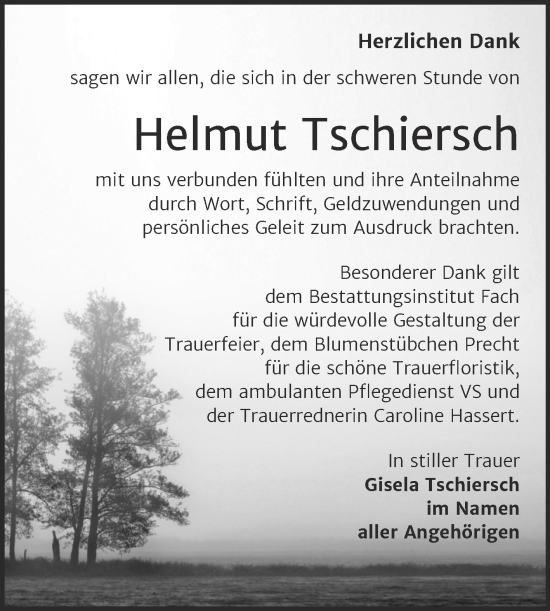 Traueranzeige von Helmut Tschiersch von Trauerkombi Merseburg