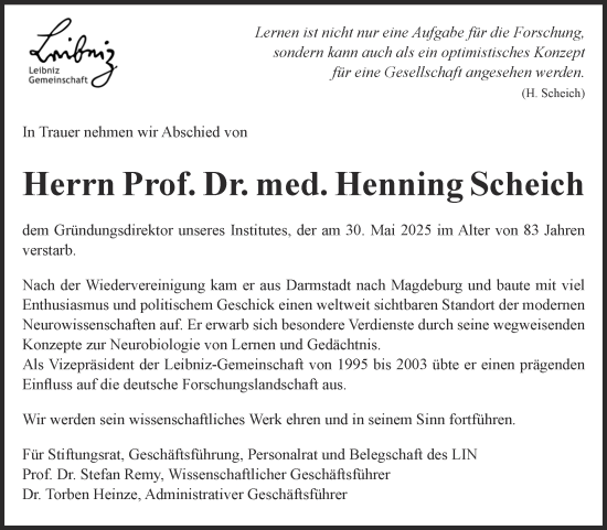 Traueranzeige von Henning Scheich von Volksstimme Magdeburg