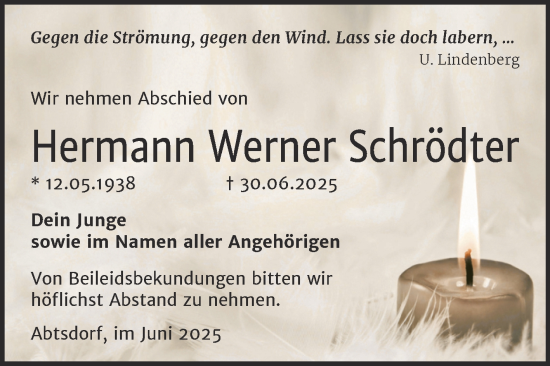 Traueranzeige von Hermann Werner Schrödter von Trauerkombi Wittenberg