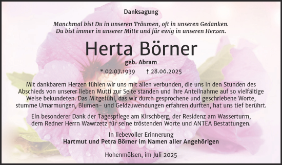 Traueranzeige von Herta Börner von Trauerkombi Weißenfels