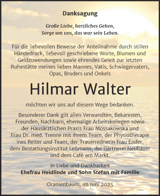 Traueranzeige von Hilmar Walter von Trauerkombi Wittenberg