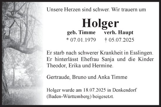 Traueranzeige von Holger Haupt von Volksstimme Magdeburg