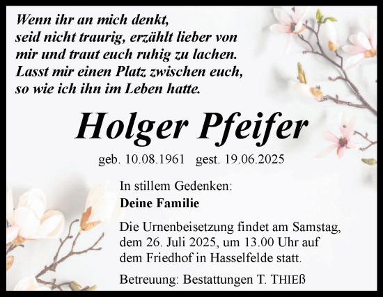 Traueranzeige von Holger Pfeifer von Volksstimme Wernigerode