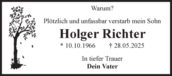 Traueranzeige von Holger Richter von Volksstimme Magdeburg