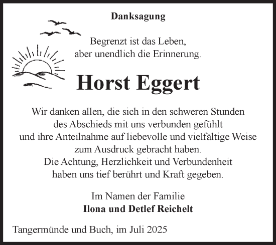Traueranzeige von Horst Eggert von Volksstimme Altmark Ost