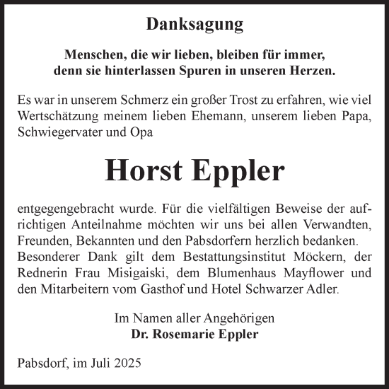 Traueranzeige von Horst Eppler von Volksstimme Burg/Genthin