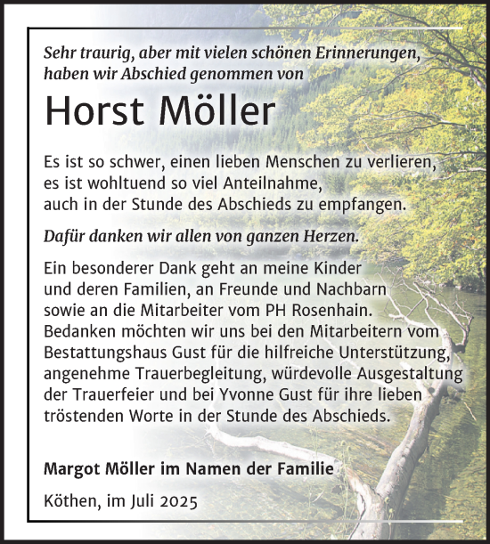Traueranzeige von Horst Möller von Trauerkombi Köthen