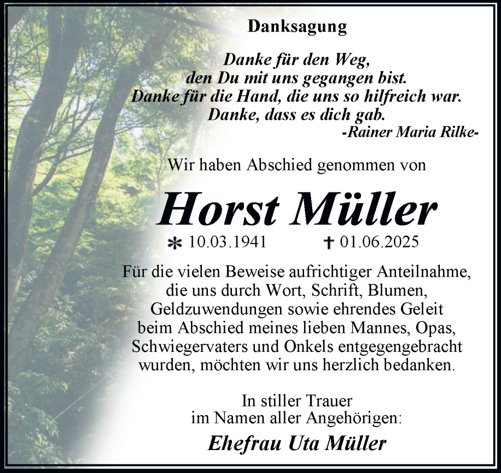 Traueranzeige für Horst Müller vom 19.07.2025 aus Trauerkombi Dessau